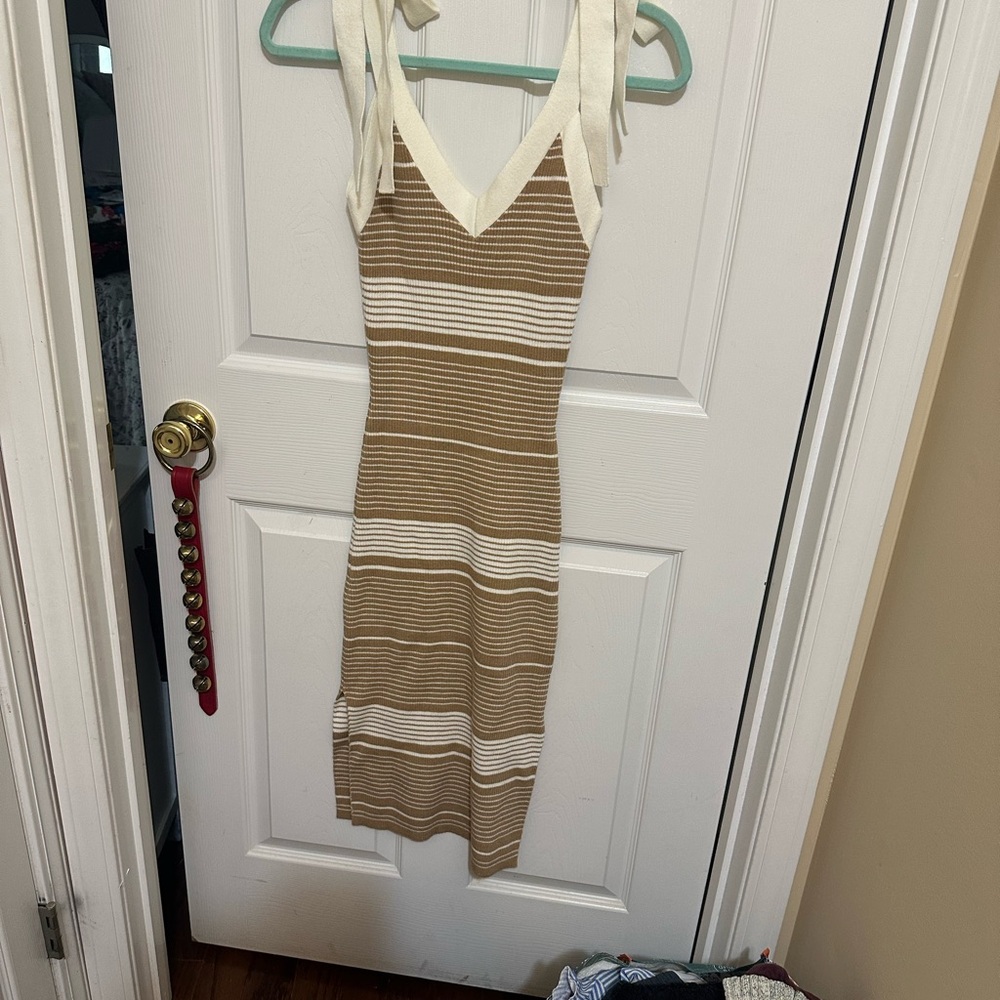 Striped Tan and White Knit Dress